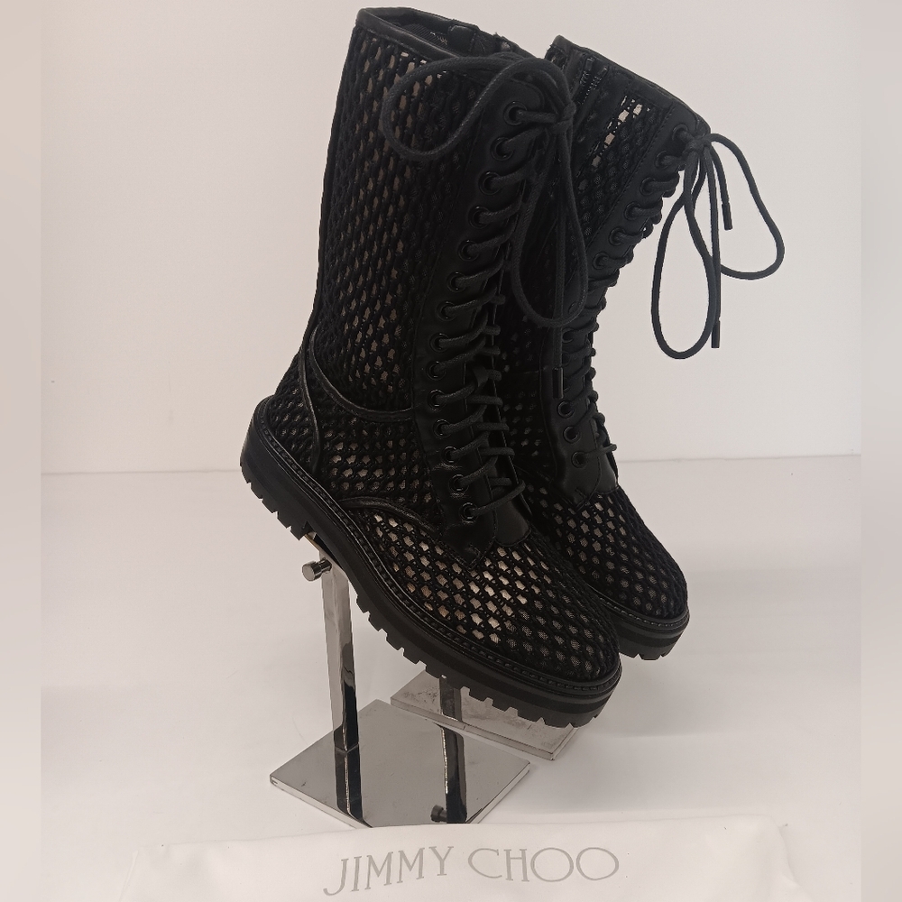 Jimmy Choo Women's Cora Logo Leather & Pierced Fabric Combat Boots